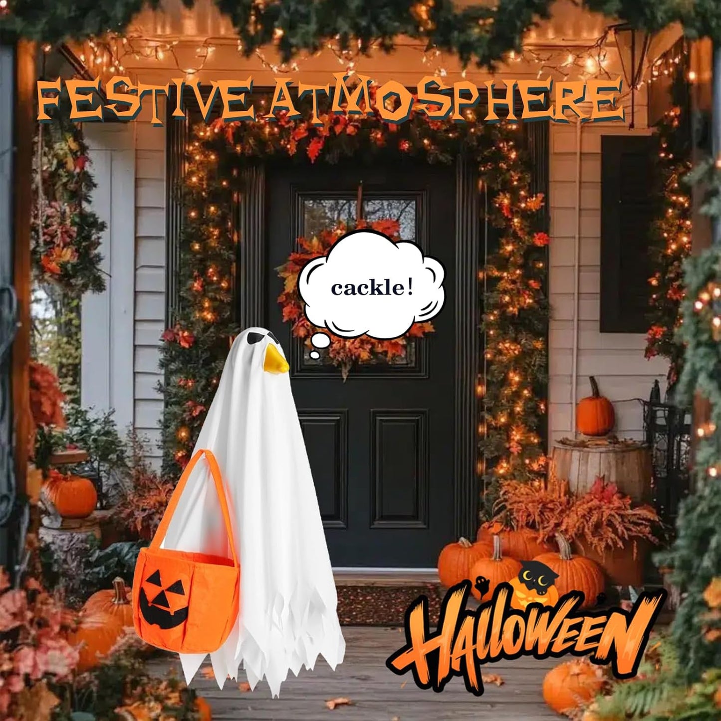 Porch Goose Outfits for 23" Plastic Porch Goose Halloween Pumpkin Outfit Goose Clothes for Cement Goose for Indoor Outdoor Garden Yard Lawn Patio Art Decor(YL)