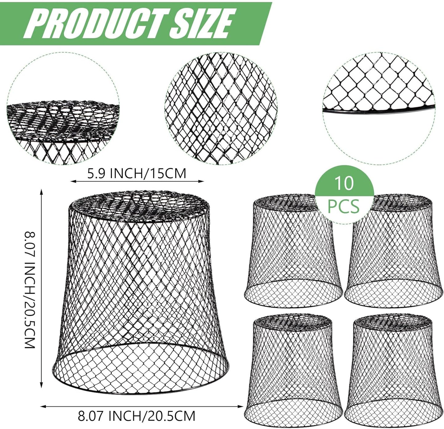 10 Pcs 8inch Chicken Wire Plant Covers Wire Garden Cloches Chicken Wire Cloche Plant Protector Metal Heavy Duty Garden Plant Cloche for Keeping Bunnies Chicken Squirrels Birds Other Out