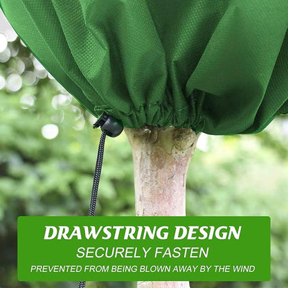 Alpurple 2 Packs Winter Drawstring Plant Covers- 39 x 63 Inch Warm Plant Protection Cover Bags, Frost Cloth Blanket Protecting Fruit Tree Potted Plants from Freezing Animals Eating (Green)