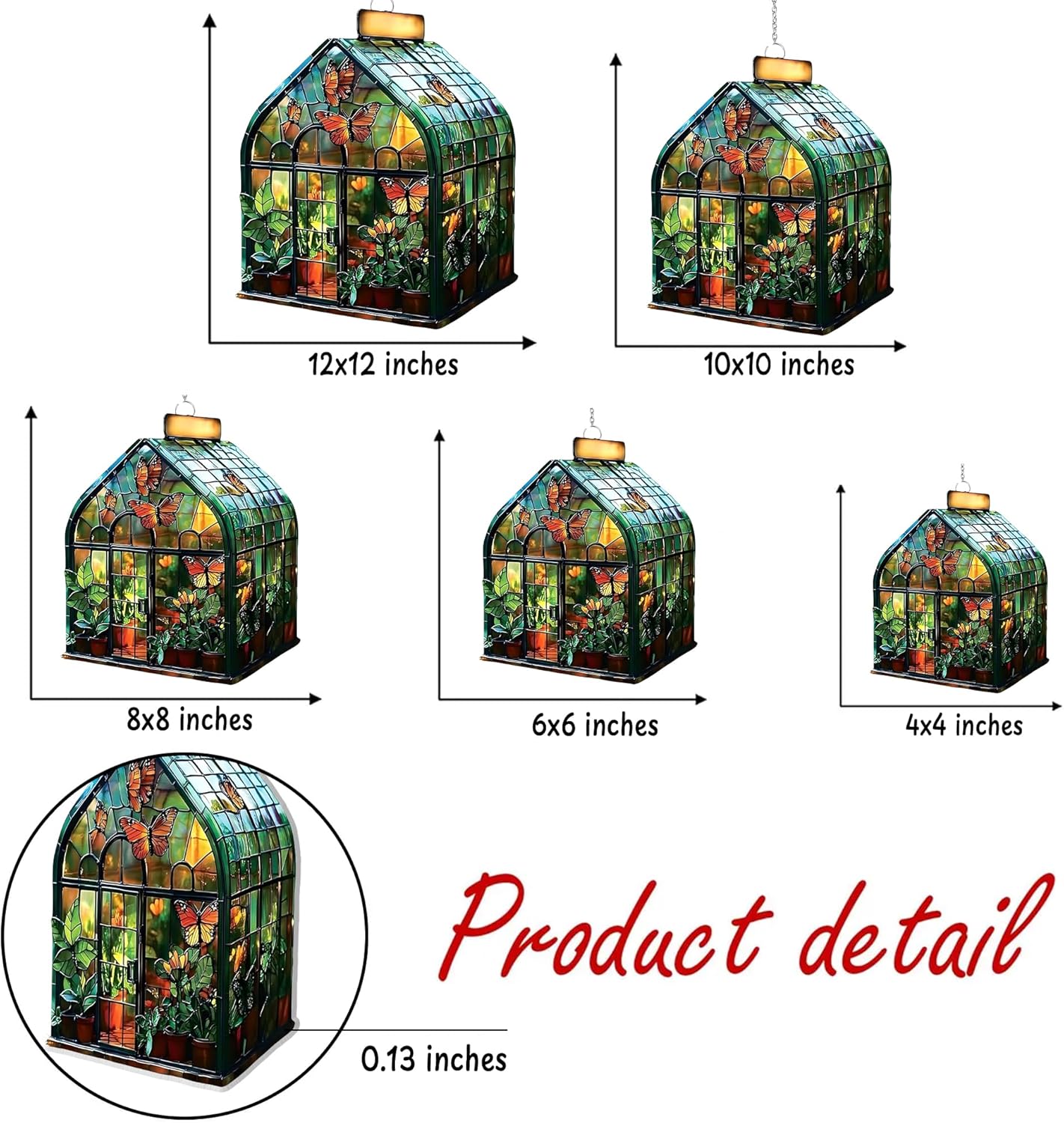 Greenhouse Acrylic Suncatcher Stained Glass Effect Window Car Hanging Christmas Ornament Indoor Outdoor Decor Garden Sun Catcher Panel Gifts for Nature Lover for Women Mom Grandma