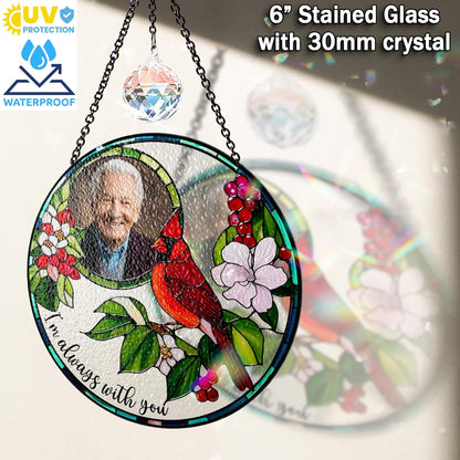 Personalized Photo Cardinal Stained Glass Suncatcher, Window Hanging Ornament, Unique Keepsake Gift for Home Décor, Faux Glass Panel for Family Celebration or Special Memory Display
