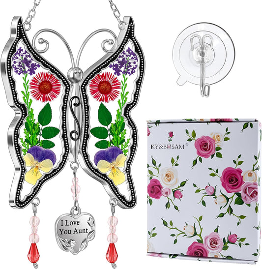 KY&BOSAM Gift for Aunt Suncatcher Butterfly I Love You Aunt Gift Stain Glass Suncather for Window