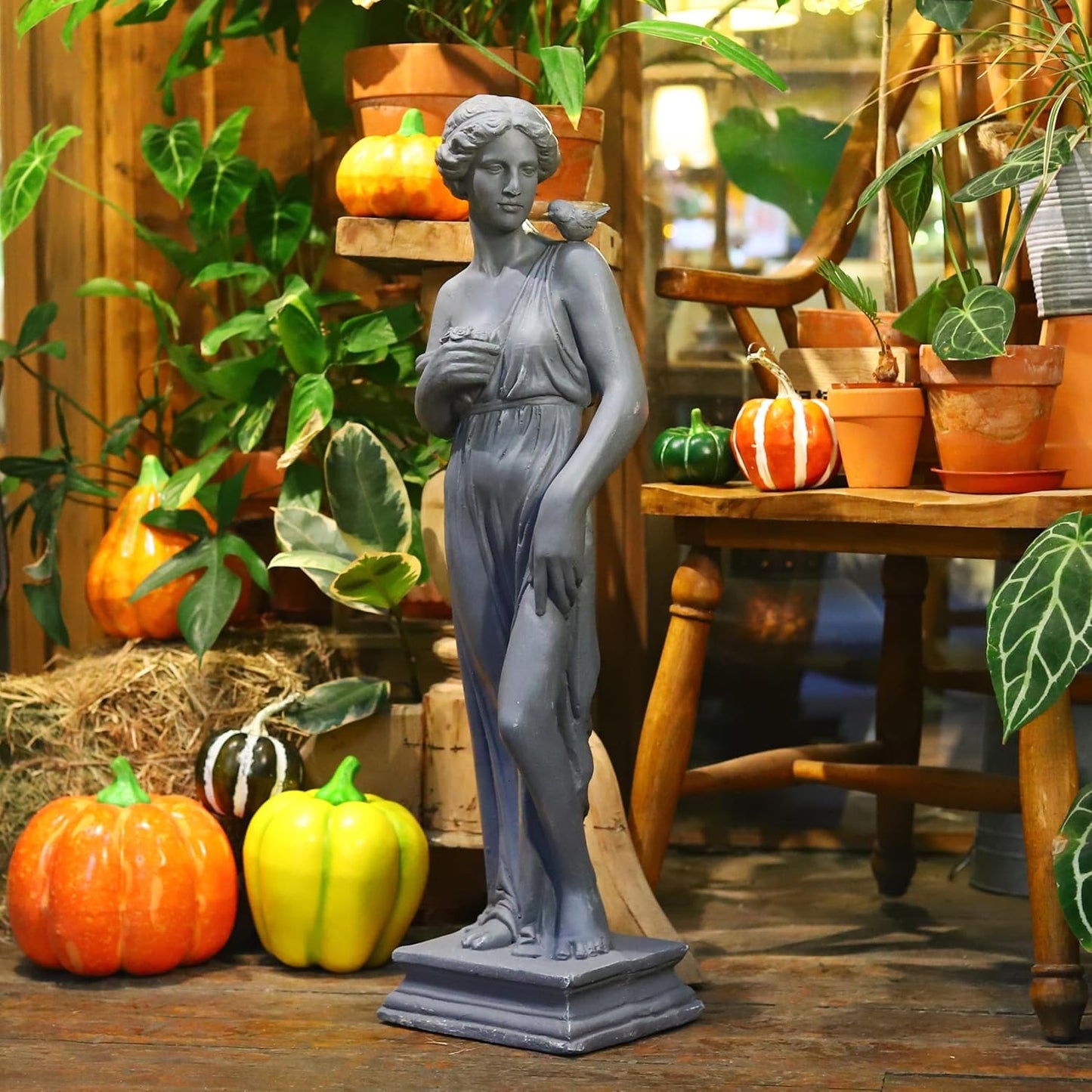 Outdoor Garden 32‘’ High Statue Nymph Sculpture Goddess of Greek Mythology Roman Style Patio Lawn Porch Decor Gray