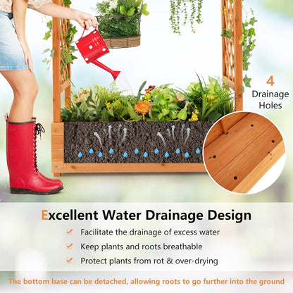 S AFSTAR Raised Garden Bed with Arch Trellis, Wood Planter Box with Hanging Roof, Side Trellis, 4 Drainage Holes, Above Ground Elevated Garden Bed for Outdoor Climbing Plants Vines Patio