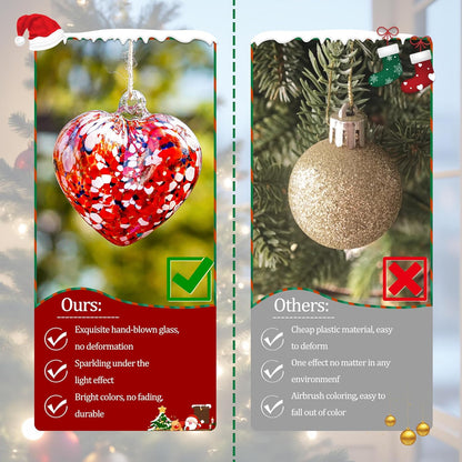 Hand Blown Glass Gazing Balls for Garden Love Heart Hanging Friendship Balls Christmas Ball Ornaments for Xmas Tree Decoration (Red - A)