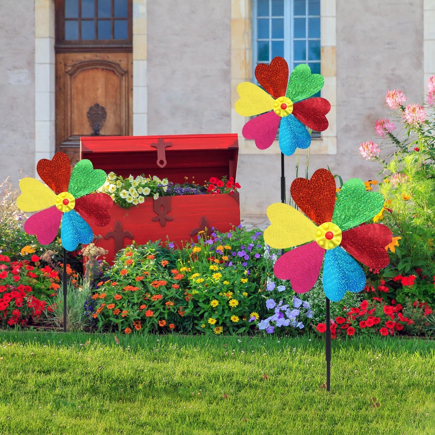 Garden Wind Spinners for Outdoor, Decorative Pinwheel Bee Butterfly Ladybug Windmill Whims (Sparkly-2)
