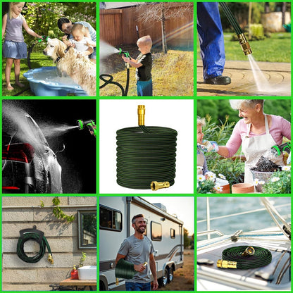 25FT Lightweight Flexible Garden Hose,Non-Slip Handles,Non-kink Hose,Solid Brass Fitting for Boats, RV Water Hose,Marine Washdown,Lawn,Garden,Leakproof TPE Hose (GreenBlack, 25 FT)
