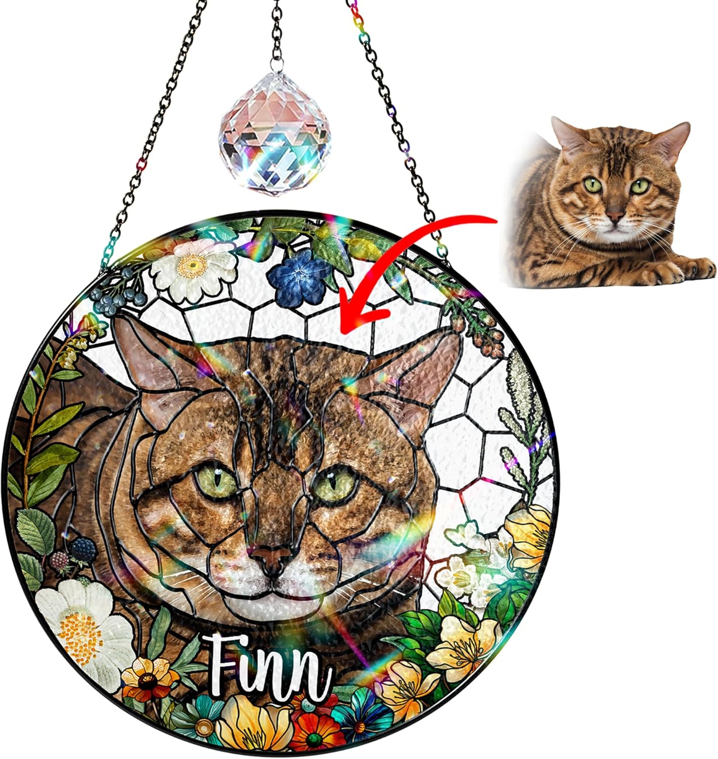 Personalized Pet Stained Glass Suncatcher Custom Name Dog Cat Photo Ornament Window Hanging Sympathy Gift for Loss of Pet Animal Memorial Bereavement Keepsake Remembrance Gift for Dog Lovers