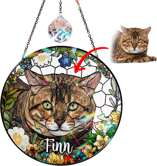 Personalized Pet Stained Glass Suncatcher Custom Name Dog Cat Photo Ornament Window Hanging
