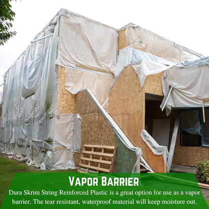 Farm Plastic Supply - Dura Skrim String Reinforced Clear Plastic Sheeting - 10 Mil - (12' x 125') - Reinforced Poly Film Tear Resistant, Weatherproof, Vapor Barrier Polyethylene Roll for Construction