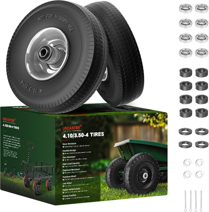 4.10/3.50-4 Tire and Wheel Flat Free,10-Inch Solid Wheel Replacement with 5/8 Extra 3/4 &1/2 Bearings,2.2" Offset Hub -Compatible with Hand Truck,Wheelbarrow,Dolly(Wave,Gray)
