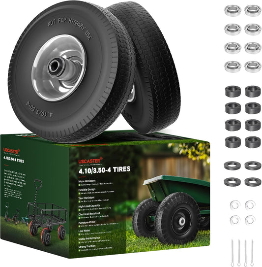 4.10/3.50-4 Tire and Wheel Flat Free,10-Inch Solid Wheel Replacement with 5/8 Extra 3/4 &1/2
