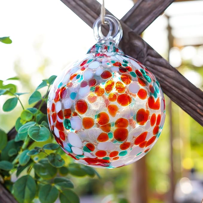 4" Blown Glass Gazing Ball Hanging Friendship Balls for Garden Patio Window Decoration Unique for Mom Wife
