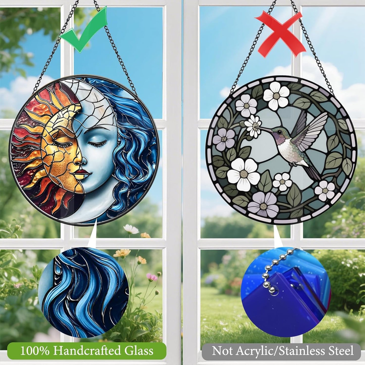 Bohemia God of The Sun and Moon Suncatchers for Windows Hanging - 8 in Stained Glass Sun Catchers Indoor Window, Suncatcher Stain Glass Windows Hanging for Home Decor Wall Art, Gifts for Holiday