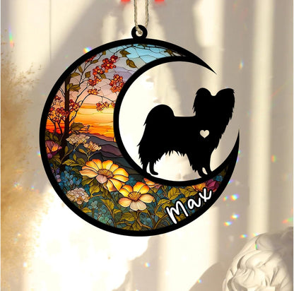 Personalized Dog Memorial, Custom Name Papillon (Black White) Dog Christmas Ornament with Name, Custom Breeds, Pet Loss Light Catcher, Gifts for Lovers Loss of Pet Sympathy on Mothers Day Christmas