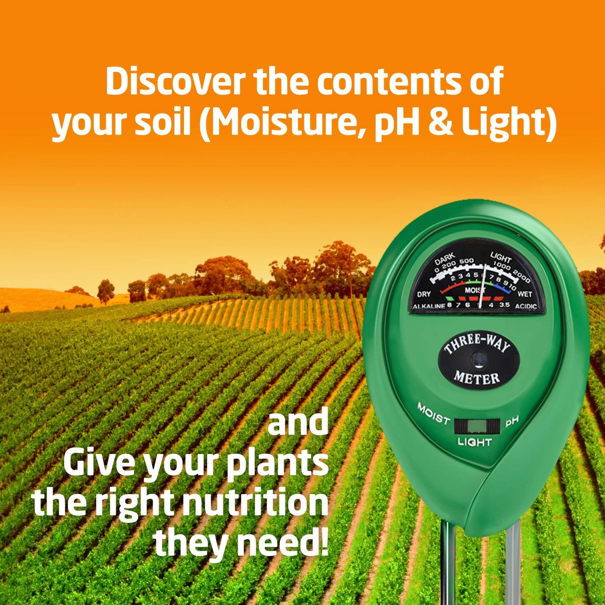 Soil Moisture Meter, Accurate No Battery Need Soil PH/Light Meter for Plant