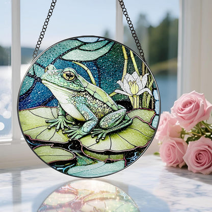 Stained Glass Window Hanging, Stained Glass Suncatcher, Frog Sun Catcher, Window Hanging Decor, Frog Lover Gift, Gifts for Fathers Day or Mathers Day, Christmas or Birthday Gift, Gifts for Friend