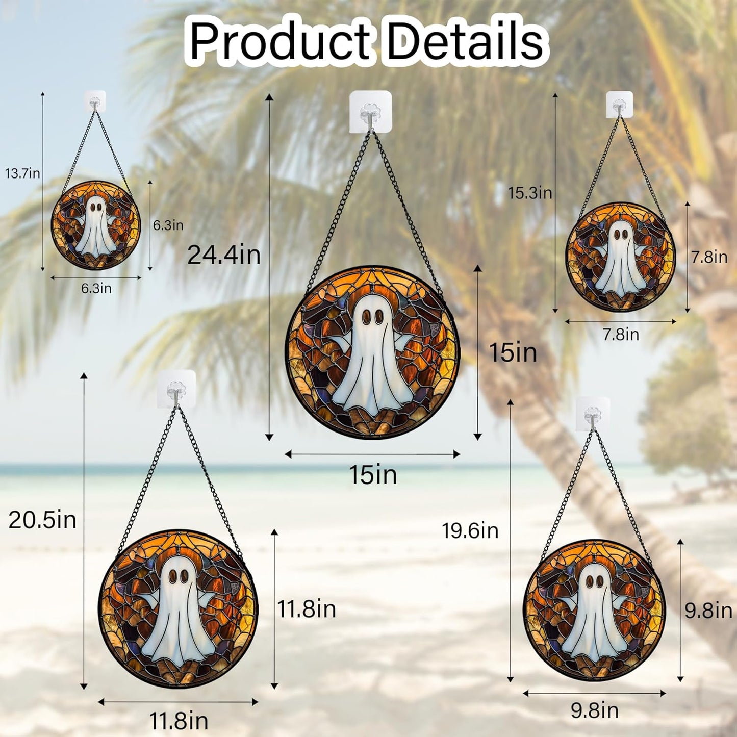 Stained Glass Window Hanging Halloween White Horror Ghost 7.8" - Suncatcher Door Garden Kitchen Sun Catcher Home Gothic Decor Birthday for Mom Men Woman Friend Grandma