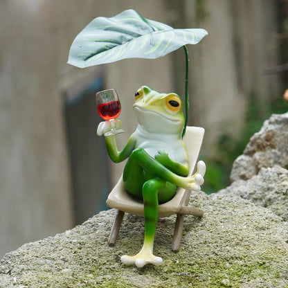 OwMell Frog Statue for Garden, Green Frog Figurine for Outdoor Decor Yard and Garden Decoration Resin Sculpture - Chill with Wine