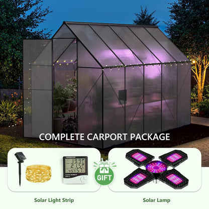 6X10 FT Greenhouse for Outdoors, Heavy Duty Polycarbonate Greenhouses, Large Walk-in Greenhouse with Roof Vent, Aluminum Hot House for Garden & Backyard