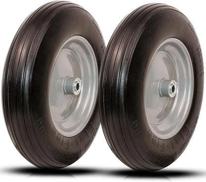Universal Wheelbarrow Tire Flat Free 14.5"D x 3.2"W, Fits 4.80/4.00-8, 3.50/2.50-8, 4.00-6, 4.00-8 Wheelbarrow Wheels, installed 5/8" Bearing with Extra 3/4" Bearing,3"- 6" Center Hub (2 Pack)