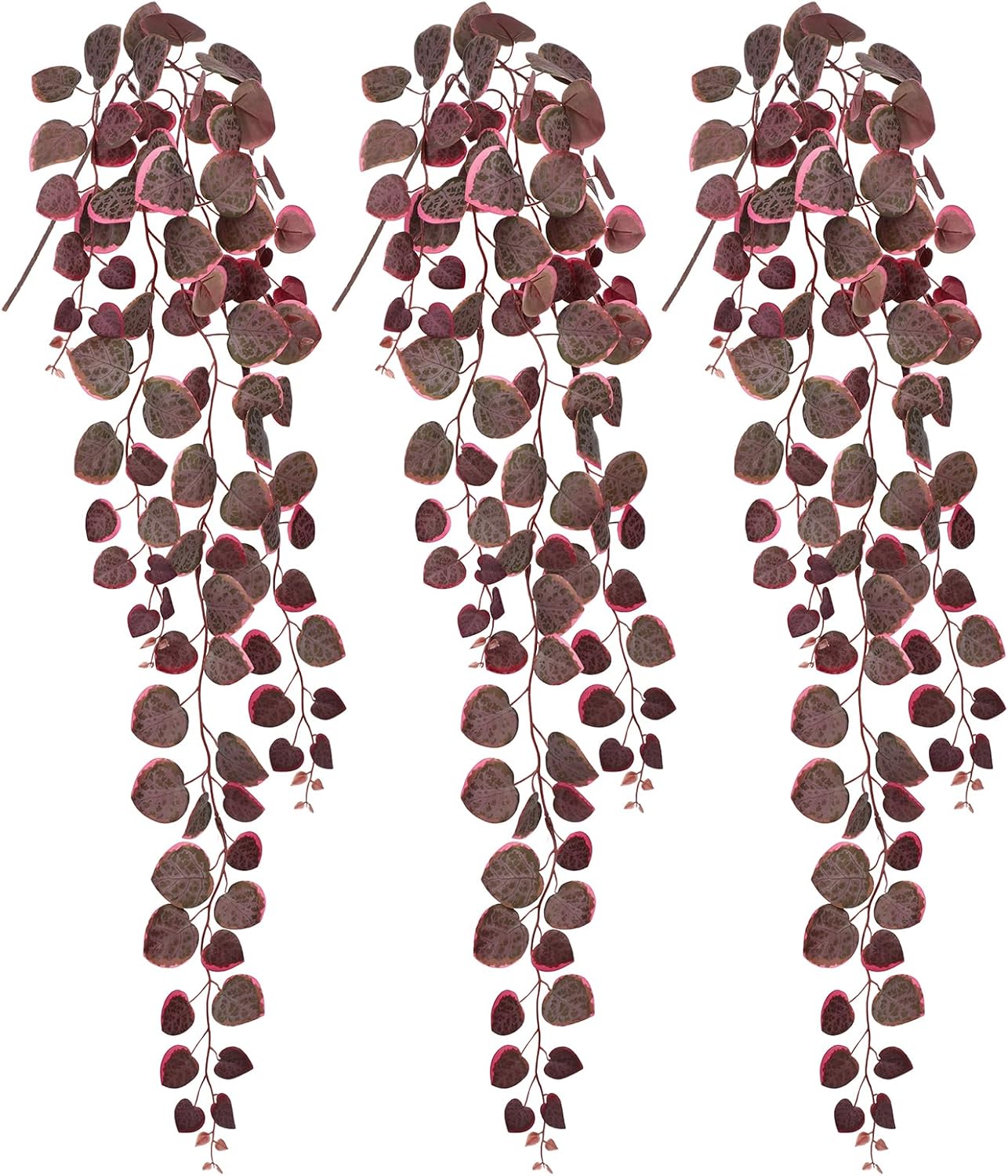 Briful 3 Pack Fake Hanging Plant 39.3" Artificial Hanging String of Hearts Plant Faux Trailing Vine with Heart-Shaped Leaves Lush Cascading Fake Plants for Home Wall Shelf Indoor Outdoor Decor, Pink