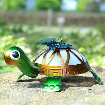 Solar Garden Outdoor Statues with Butterfly, Metal Garden Turtle Statue Solar Lights Outdoor Tortoise Figurines for Patio, Lawn, Yard Ornament, Housewarming Gifts
