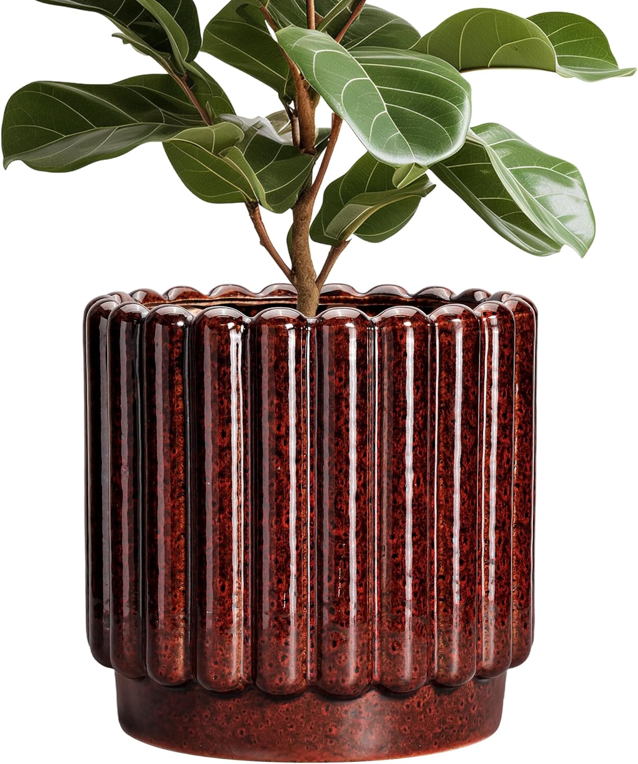 12 Inch Pots for Plants - Ceramic Planters for Indoor Plants, Large Plant Pots with Drainage Hole, Round Fluted Planter, Ceramic Flower Pot Outdoor, Room Decor, Gifts for Women Men, Red