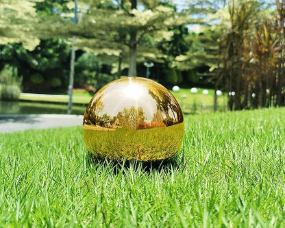 Gold Gazing Globe Mirror Ball in Stainless Steel, Shiny Hollow Sphere Sparkling Housewarming Outdoor Ornament (8 Inch) (Gold)…