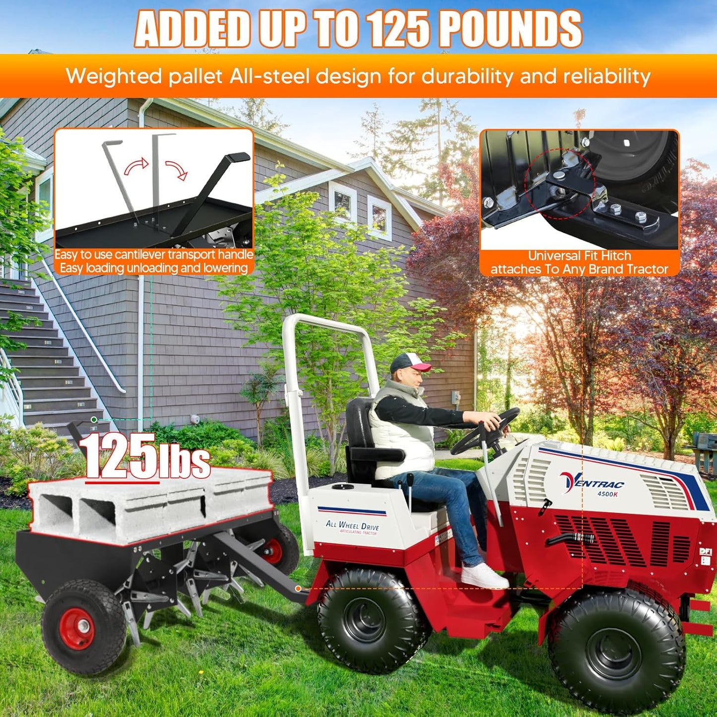 48" Tow Behind Plug Aerator with Transport Wheels, Plug Aerator Tow Behind with 30 Galvanised Steel Tines, Tow Behind Aerator for Gardens, Lawns, Farms