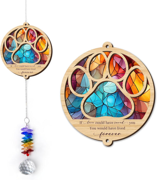 2 Layered Ornament Suncatcher Birthday Gifts for Dog Lover - Pet Memorial Suncatcher - Dogs Sympathy Hanging Ornament - Paw Ornament for Loss of Pet - Rainbow Maker