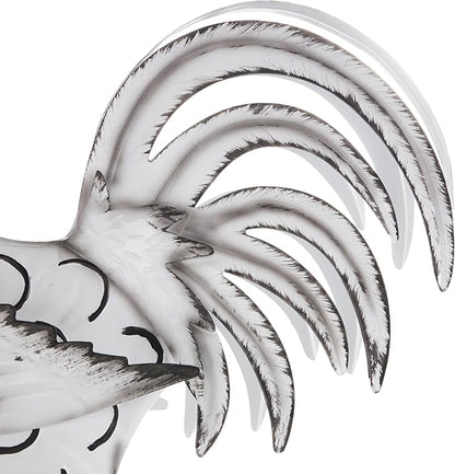 Deco 79 Metal Rooster Decorative Garden Sculpture Garden Statue with Black and Red Accents, Outdoor Sculpture 6" x 16" x 18", White