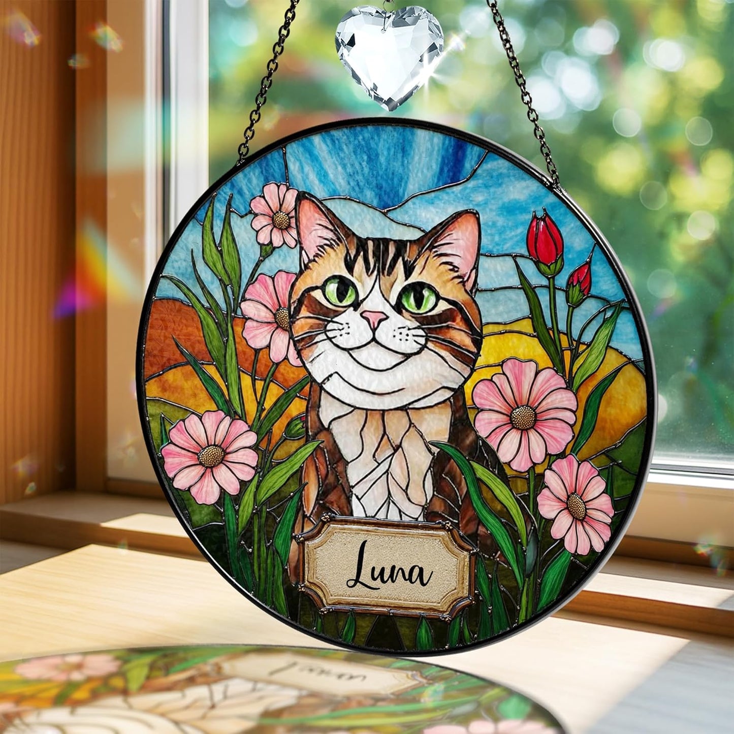 Personalized Pet Portrait Stained Glass Window Hanging, Sympathy Decoration Suncatcher for Loss of Dog, Cat Keepsake Bereavement Gift from Photo, Dog Memorial Suncatcher for Pet Lover, Kid
