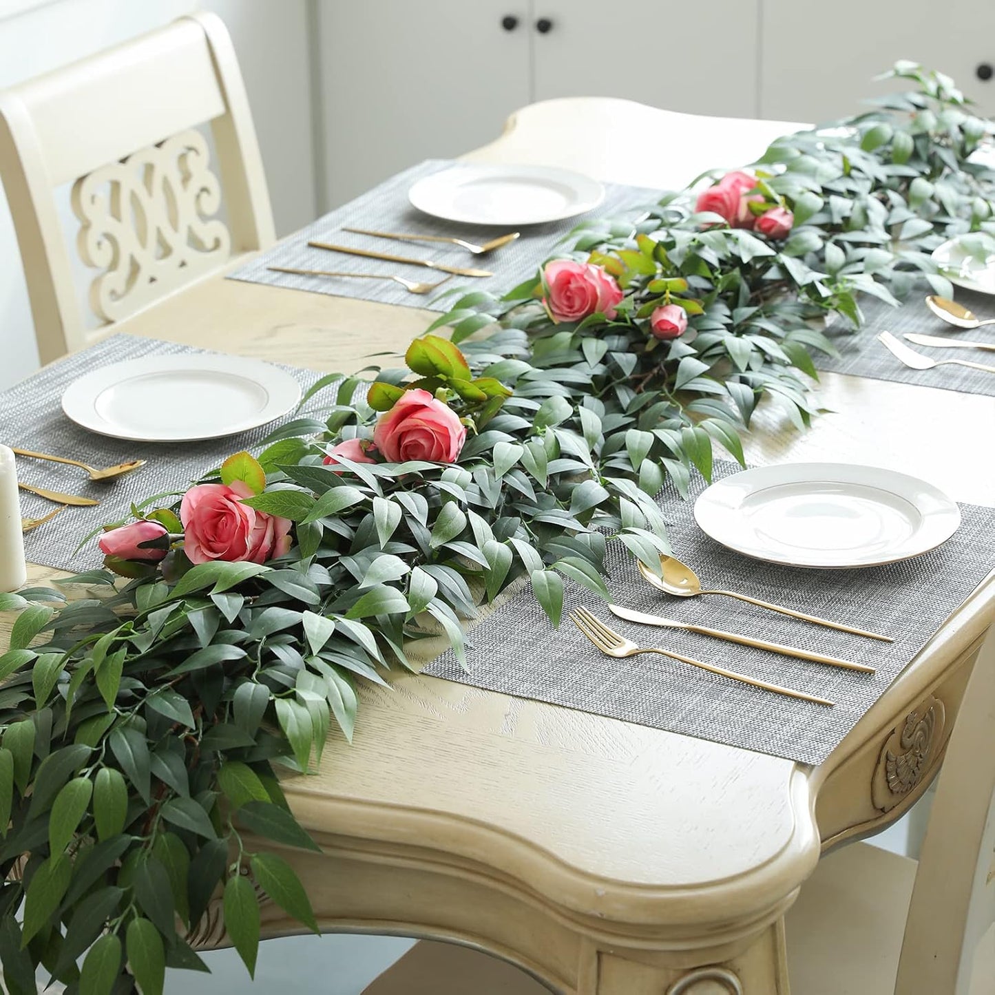 3 Strands Italian Ruscus Artificial Vines, 73" Silk Vine Garland with Green Leaves, Fake Hanging Plants Greenery Decor for Home, Bedroom, Wall, Party, Wedding Decoration