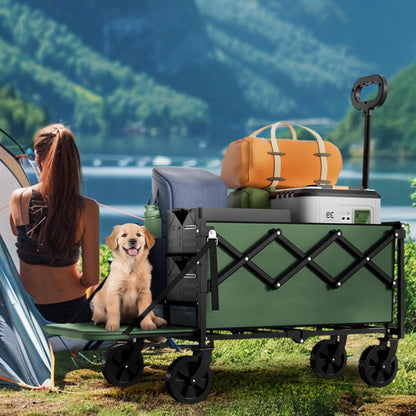 Collapsible Wagon with Wheels & Tailgate, 350LBS Wagons Carts Foldable Heavy Duty, Lightweight Portable Folding Utility Wagon Grocery Shopping Cart for Garden, Camping, Beach (Green)