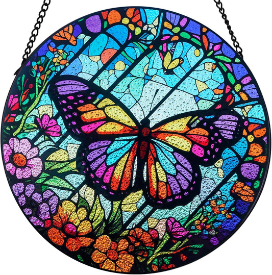 Stained Glass Window Hanging - Butterfly Suncatchers for Indoor Windows, Butterfly Stained Glass
