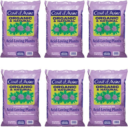 Coast of Maine, 20qt (Pack of 6) Organic and Natural Planting Soil for Acid-Loving Plants - Rhodys, Azaleas, Ferns, Hydrangeas & Berries