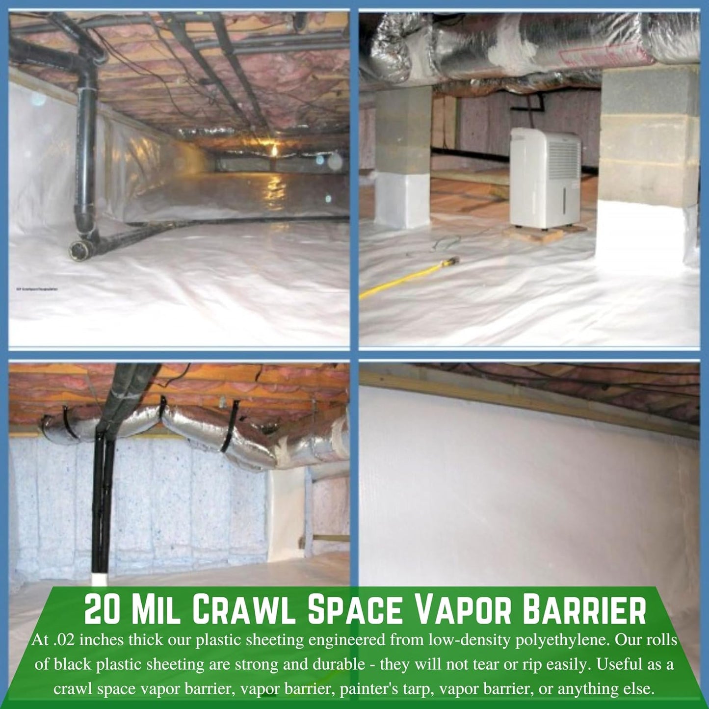 Farm Plastic Supply Crawl Space Vapor Barrier, 20 mil - Thick Plastic Sheeting, Drop Cloth Moisture Barrier for Crawl Space Encapsulation, Heavy Duty Polyethylene, Black & White Panda Film (6' x 100')