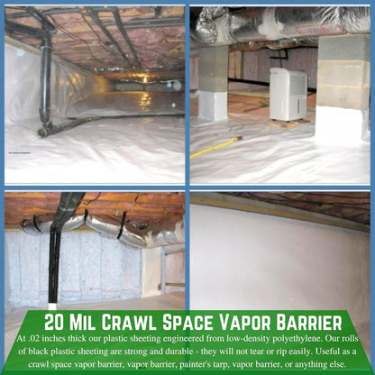 Farm Plastic Supply Crawl Space Vapor Barrier, 20 mil - Thick Plastic Sheeting, Drop Cloth Moisture Barrier for Crawl Space Encapsulation, Heavy Duty Polyethylene, Black & White Panda Film (12' x 25')