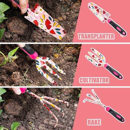 Monika Gardening Kit 20 Piece Set Transplanter Fork Cultivator Trowel Pruner Weeding Fork Gift of Choice