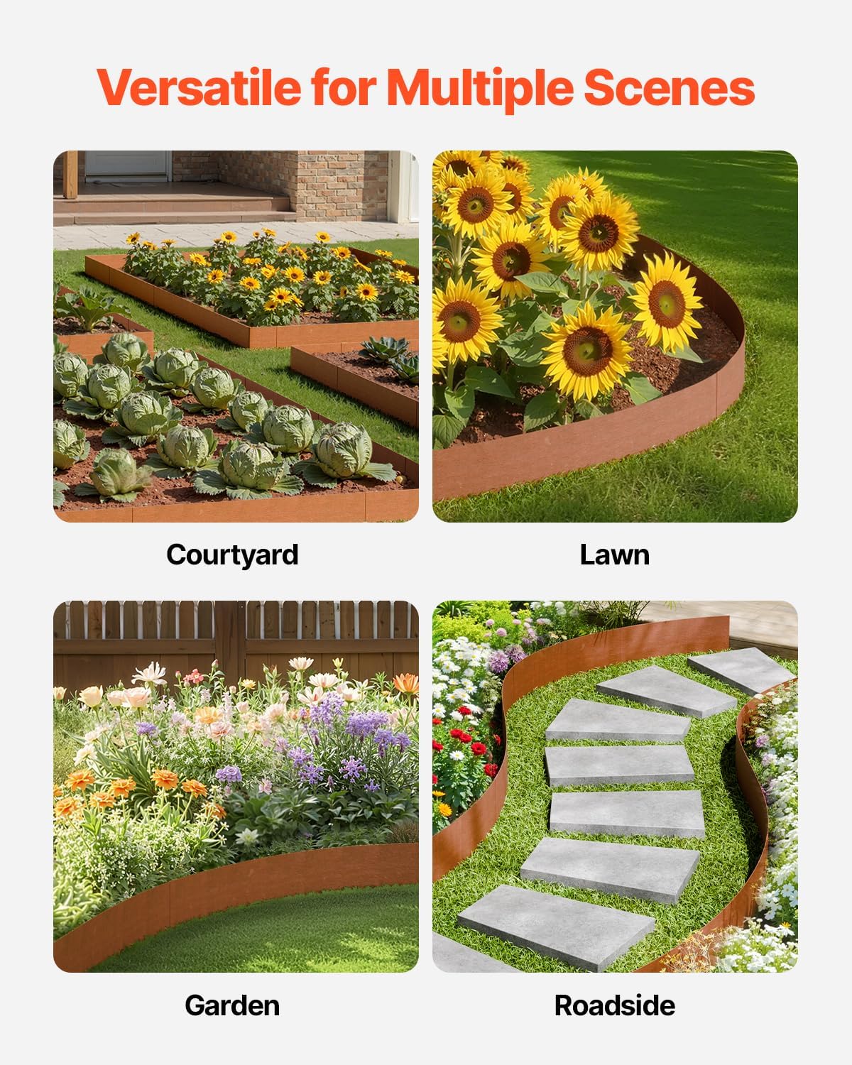 VEVOR Steel Landscape Edging, 6 Packs 40 x 8 in Weather-Resistant & Pre-Rust Metal Landscape Edging, Bendable Garden Edging Border, Lawn Edging for Flower Bed Yard Pathway Divider