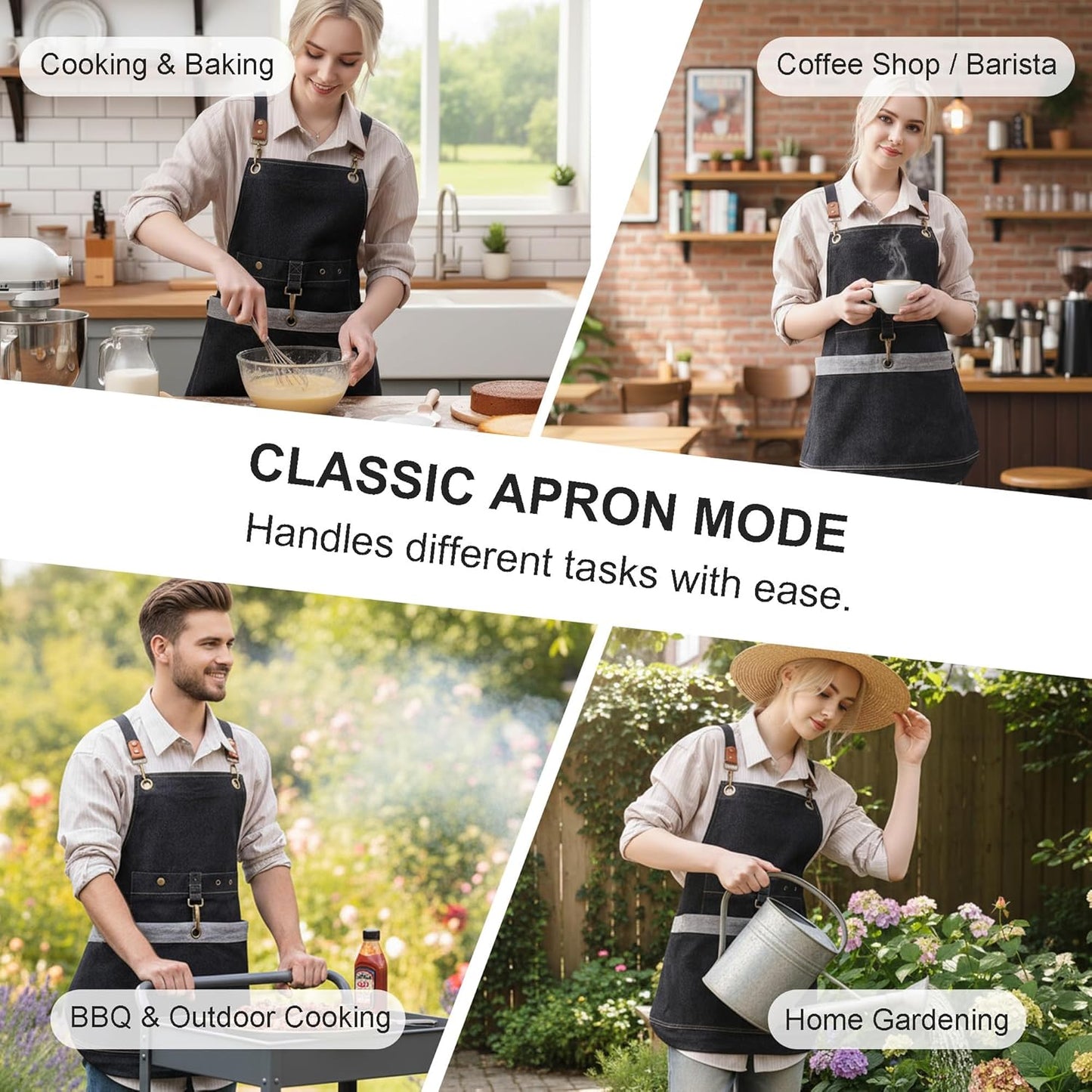 Gardening Apron – Denim Cross Back Garden & Harvest Apron with Adjustable Straps and Large Pockets for Women & Men