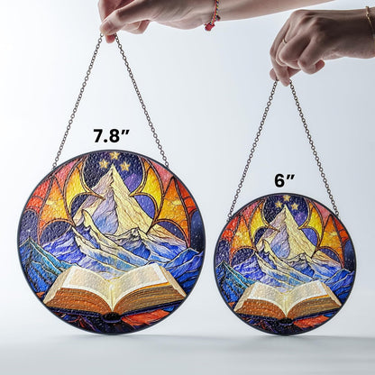 Book Stained Glass Suncatcher, Night Court Nature-Inspired Art Window Hanging, Bookaholic Ornament Crystal Glass Panel Bookish Gift for Fantasy Book Lovers Readers Writers Teachers ART-22E-SG