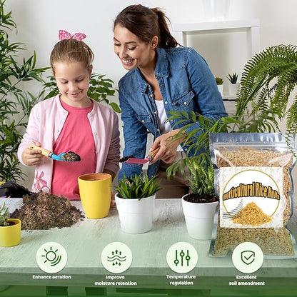 Rice Hulls for Gardening 4qt - Promote Root Development, Water Efficiency, and Disease Resistance