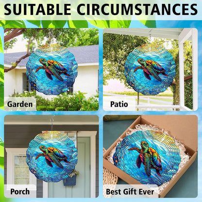Turtle Yard and Garden Wind Spinner, Unique 3D Hanging Turtle Wind Spinner