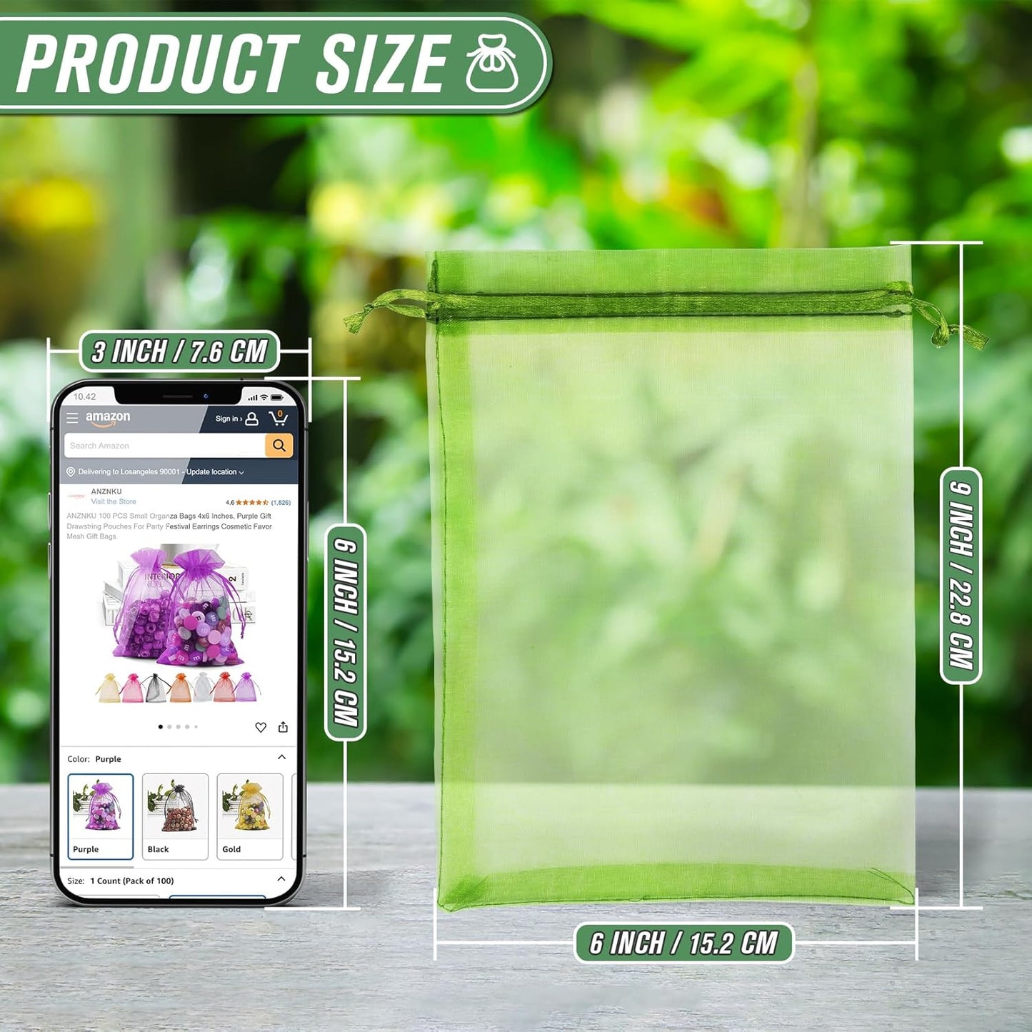 ANZNKU 100pcs 6x9 Inch Fruit Protection Bags, Fruit Bags for Fruit Trees, Green Mesh Cover Bag Garden Netting Pest Barrier for Tomato Mango Vegetables