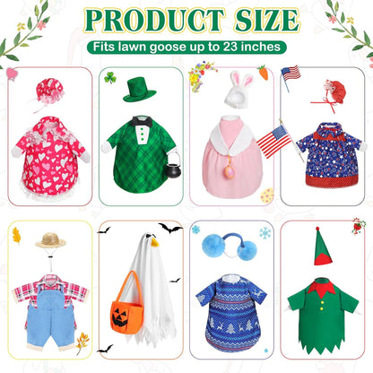 8 Set Seasonal Holiday Goose Outfits Fall Halloween Christmas Summer All Seasons Lawn Porch Goose Clothes Costume for 23" Cement Statue Garden Patio Outdoor Decoration(Basic Style)