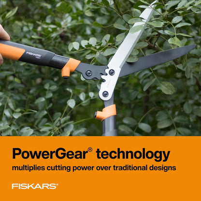Fiskars 23-Inch Hedge Shears, Bush Trimmer with PowerGear2 Technology that Multiplies Power for Less Effort, SoftGrip Handles with Shock-Absorbing Bumpers