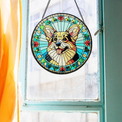 Stained Glass Dog Memorial Suncatcher,Corgi Window Hanging,Sympathy Gifts for Pet Loss,7.9 inch/20 cm Home and Garden Decor for Dog Lovers (Corgi)