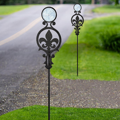 Touch of Class Pathways Reflective Driveway Marker Stake Set of Two for Outdoor Use | Fleur-de-Lis Emblem Design | Personalized Tall Reflector Set of 2 | Black Durable Finish